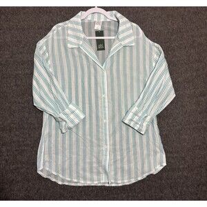 Wild Fable Women's Long Sleeve Button Down Striped Sheer White Medium 8-10